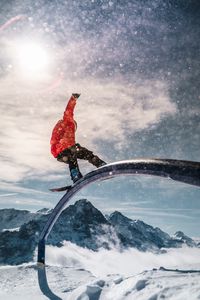 Preview wallpaper snowboarder, snowboard, helmet, snow, trick
