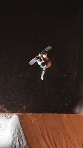 Preview wallpaper snowboarder, snowboard, helmet, slope, jump