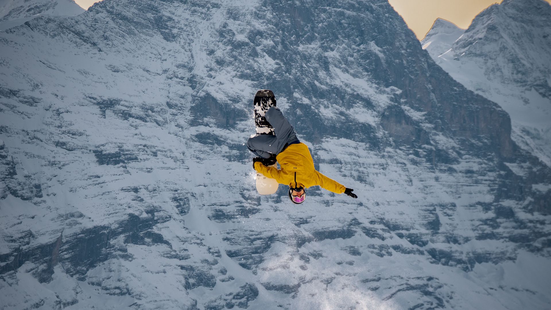 Download wallpaper 1920x1080 snowboarder, snowboard, jump, trick