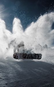 Preview wallpaper snowboarder, snowboard, snow, mountain