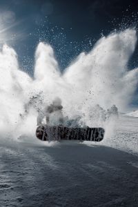 Preview wallpaper snowboarder, snowboard, snow, mountain