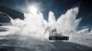 Preview wallpaper snowboarder, snowboard, snow, mountain