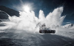 Preview wallpaper snowboarder, snowboard, snow, mountain