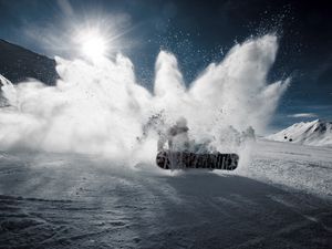 Preview wallpaper snowboarder, snowboard, snow, mountain