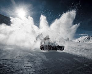 Preview wallpaper snowboarder, snowboard, snow, mountain