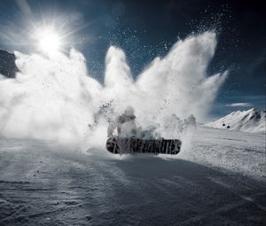 Preview wallpaper snowboarder, snowboard, snow, mountain