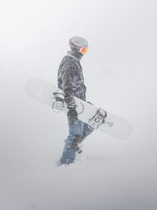 Preview wallpaper snowboarder, snowboard, snow, blizzard, man