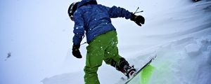Preview wallpaper snowboarder, snowboard, snowfall, winter