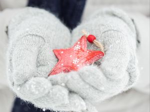 Preview wallpaper snowflake, hands, gloves, winter