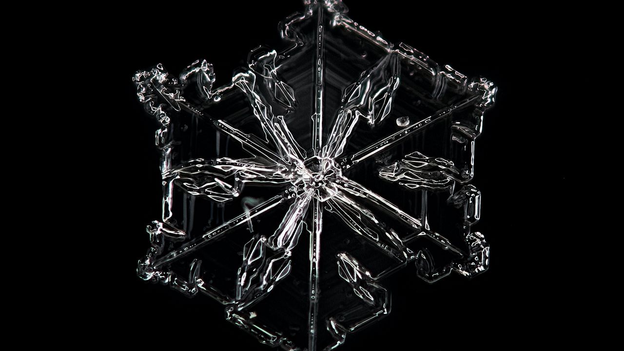 Wallpaper snowflake, snow, macro, bw