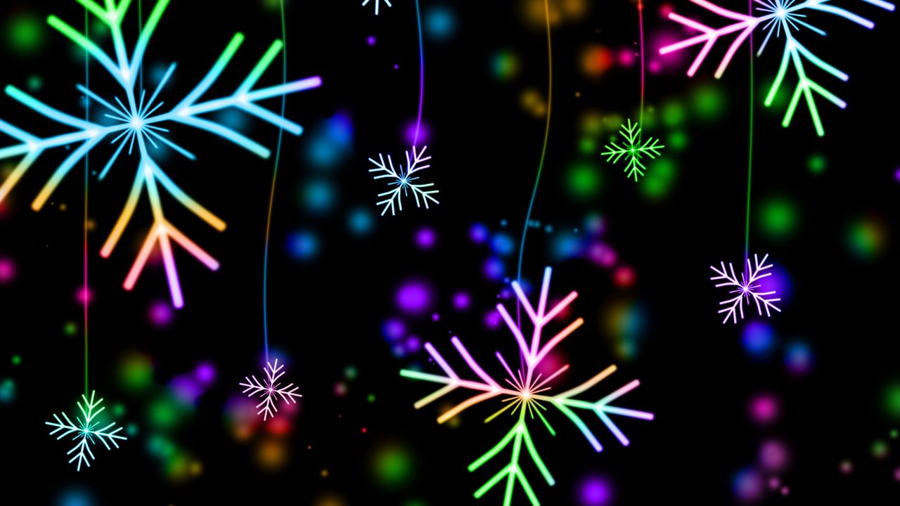 Wallpaper snowflakes, colorful, glare