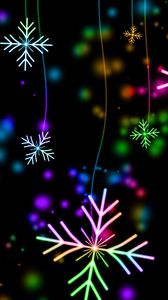 Preview wallpaper snowflakes, colorful, glare