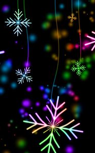Preview wallpaper snowflakes, colorful, glare