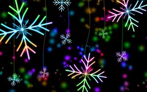 Preview wallpaper snowflakes, colorful, glare