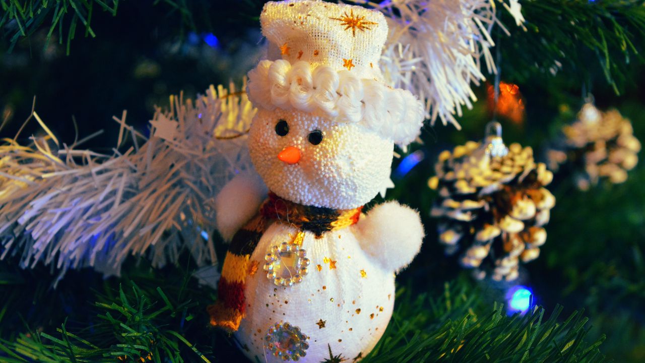 Wallpaper snowman, christmas decorations, branches