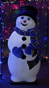 Preview wallpaper snowman, christmas, new year, garland, backlight