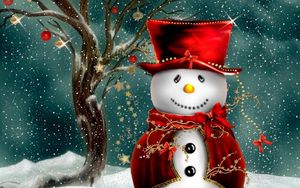 Preview wallpaper snowman, clothing, wood, snow