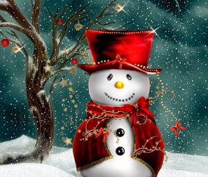 Preview wallpaper snowman, clothing, wood, snow