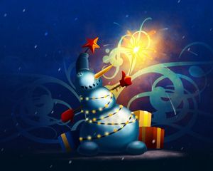 Preview wallpaper snowman, garland, sparkler, gifts, holiday