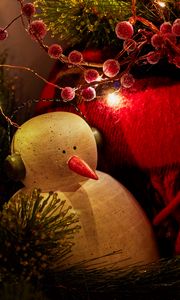 Preview wallpaper snowman, headphones, garlands, christmas, new year, holiday