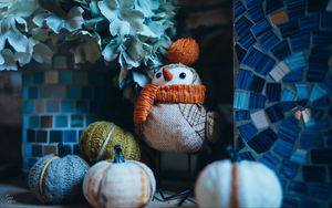 Preview wallpaper snowman, pumpkin, toys, decoration, cute