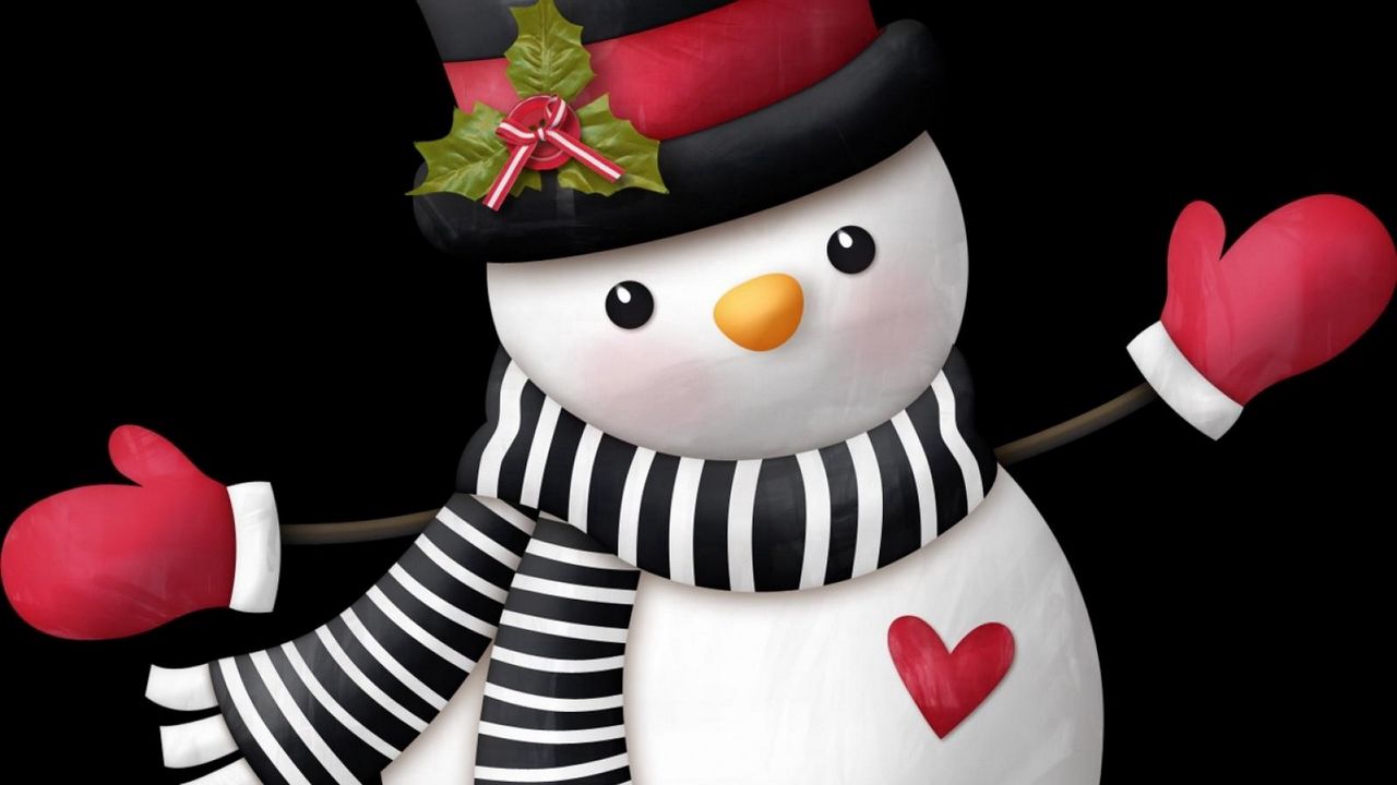 Wallpaper snowman, scarf, hat, heart, mittens