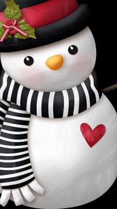Preview wallpaper snowman, scarf, hat, heart, mittens