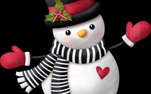 Preview wallpaper snowman, scarf, hat, heart, mittens