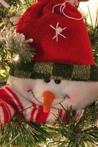 Preview wallpaper snowman, smiling, tree, pine needles, holiday, new year, christmas