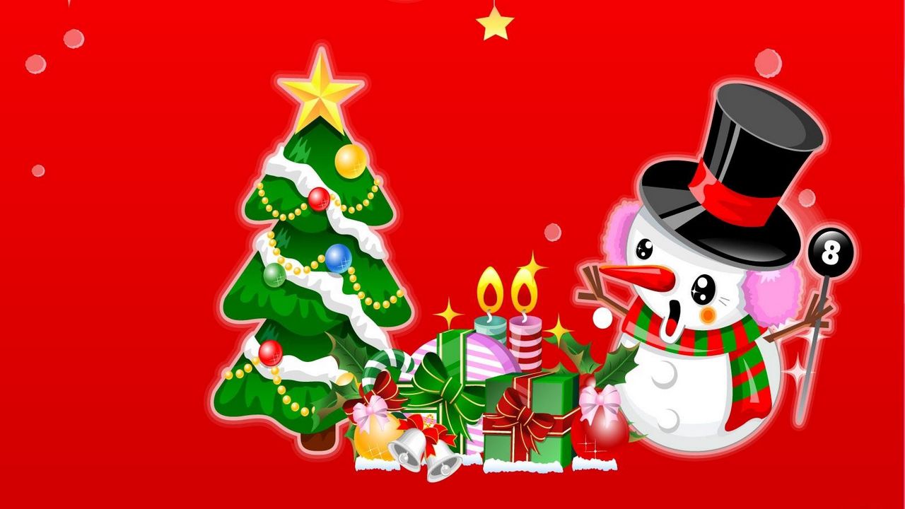 Wallpaper snowman, surprise, tree, gifts, candles, stars