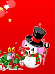 Preview wallpaper snowman, surprise, tree, gifts, candles, stars