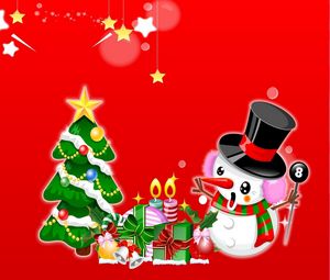 Preview wallpaper snowman, surprise, tree, gifts, candles, stars