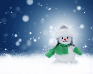 Preview wallpaper snowman, toy, new year, christmas, glare, bokeh