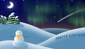 Preview wallpaper snowman, tree, sky, stars, drop, moon, sign, christmas