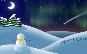 Preview wallpaper snowman, tree, sky, stars, drop, moon, sign, christmas