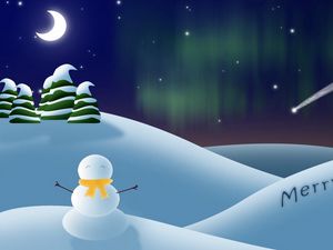 Preview wallpaper snowman, tree, sky, stars, drop, moon, sign, christmas