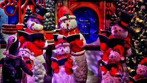 Preview wallpaper snowmen, choir, books, conductor, christmas tree