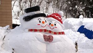 Preview wallpaper snowmen, snow, winter, embrace