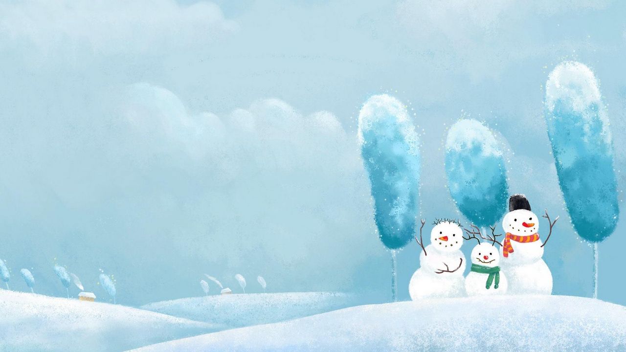 Wallpaper snowmen, three, friends, smile, blizzard, winter