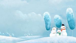 Preview wallpaper snowmen, three, friends, smile, blizzard, winter