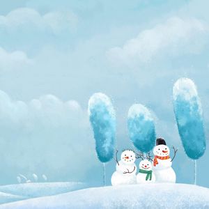 Preview wallpaper snowmen, three, friends, smile, blizzard, winter