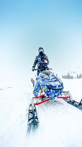 Preview wallpaper snowmobile, man, helmet, snow, winter