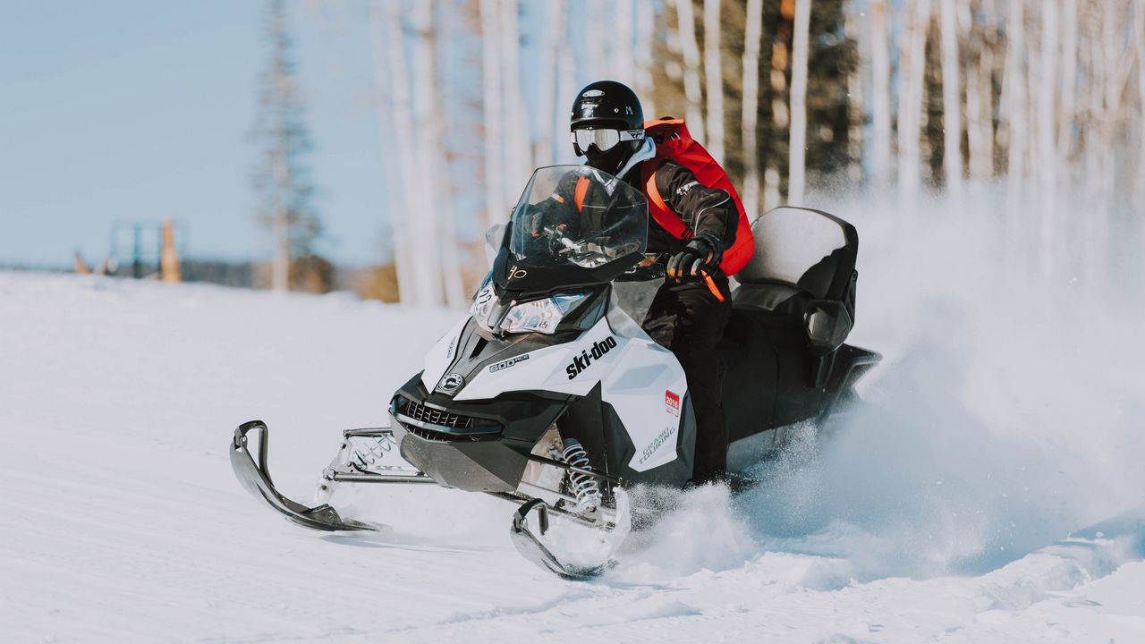 Wallpaper snowmobile, snow, helmet, winter
