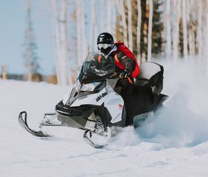 Preview wallpaper snowmobile, snow, helmet, winter