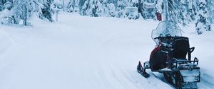 Preview wallpaper snowmobile, snow, trees, winter, nature