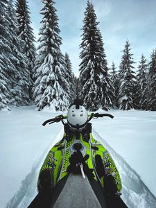 Preview wallpaper snowmobile, snow, trees, winter