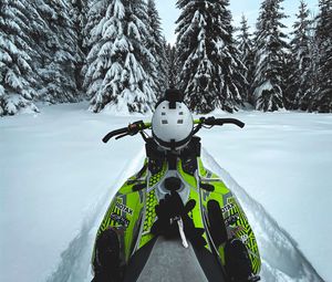 Preview wallpaper snowmobile, snow, trees, winter