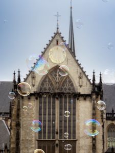 Preview wallpaper soap bubbles, building, towers, blur