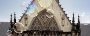 Preview wallpaper soap bubbles, building, towers, blur