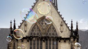 Preview wallpaper soap bubbles, building, towers, blur